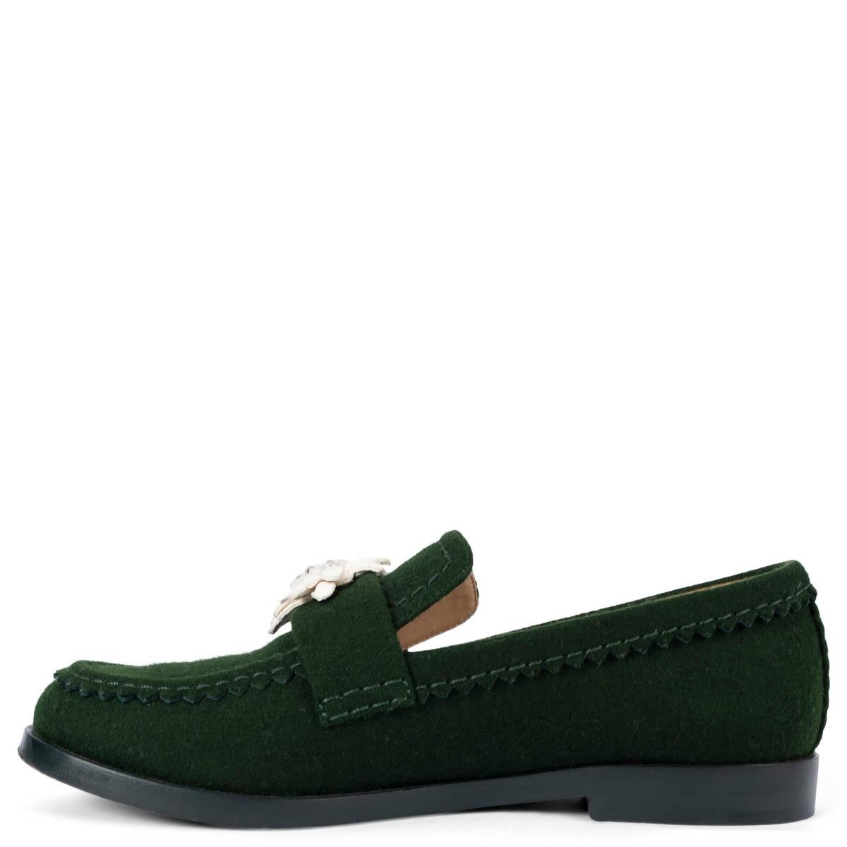 Women's CHANEL dark green felt 2015 15A SALZBURG Loafers Flats Shoes 39 fit 38.5