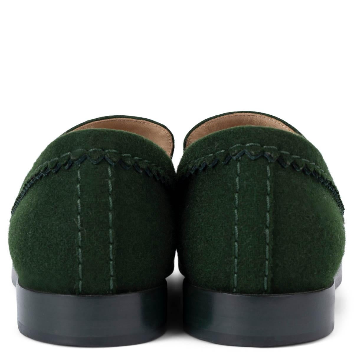 CHANEL dark green felt 2015 15A SALZBURG Loafers Flats Shoes 39 fit 38.5 1
