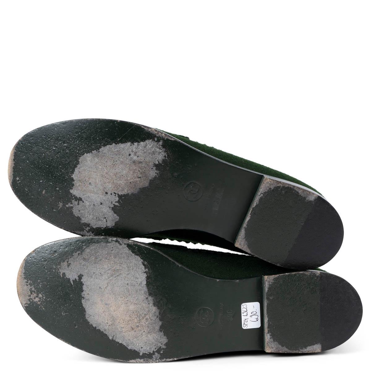 CHANEL dark green felt 2015 15A SALZBURG Loafers Flats Shoes 39 fit 38.5 4