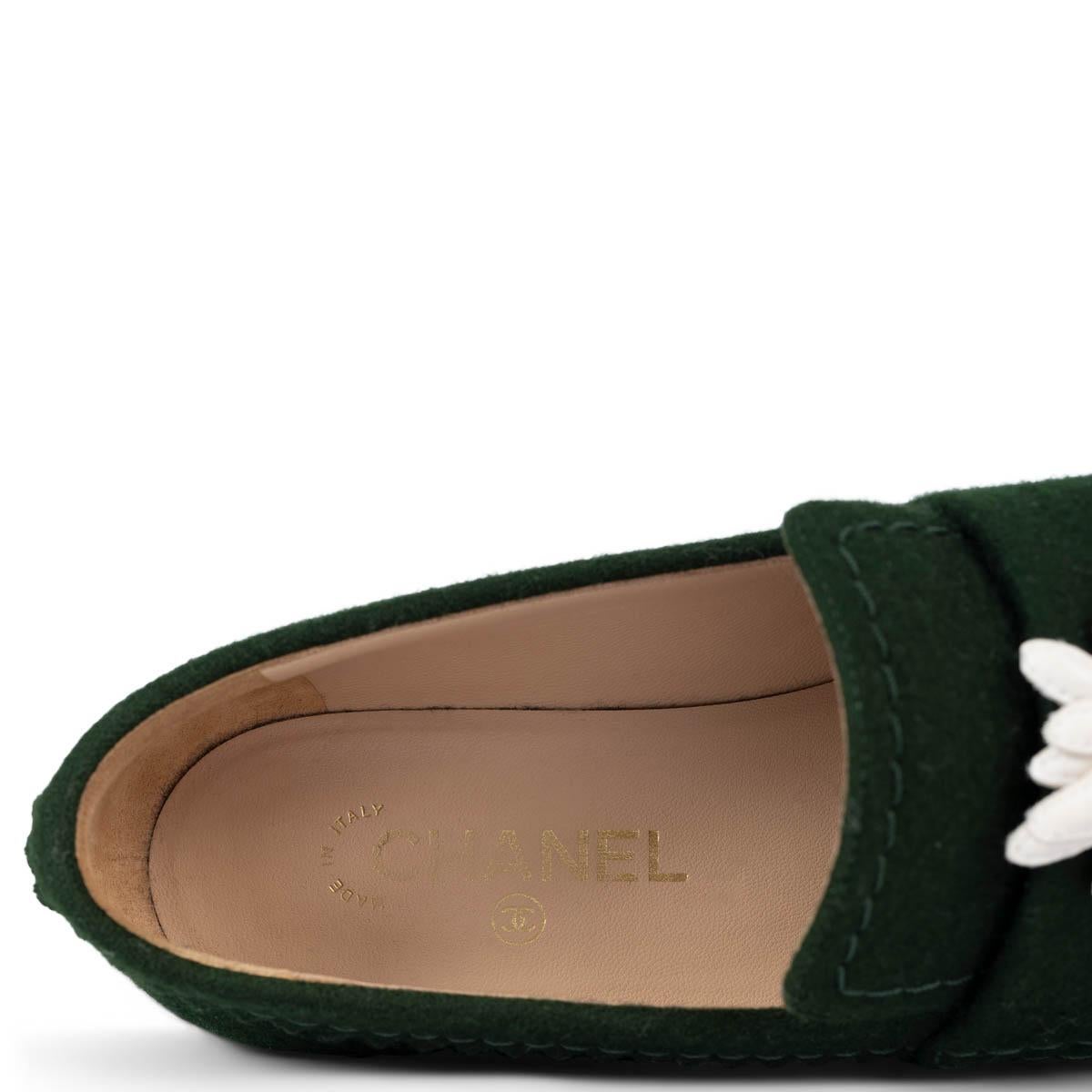 CHANEL dark green felt 2015 15A SALZBURG Loafers Flats Shoes 39 fit 38.5 5