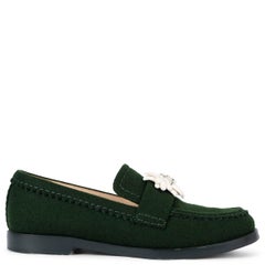 CHANEL dark green felt 2015 15A SALZBURG Loafers Flats Shoes 39 fit 38.5