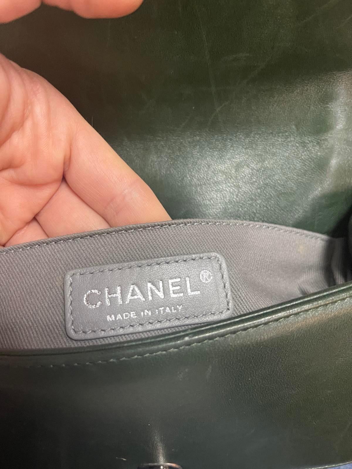 Chanel Dark Green Lambskin Leather Velvet Small Boy Bag  2
