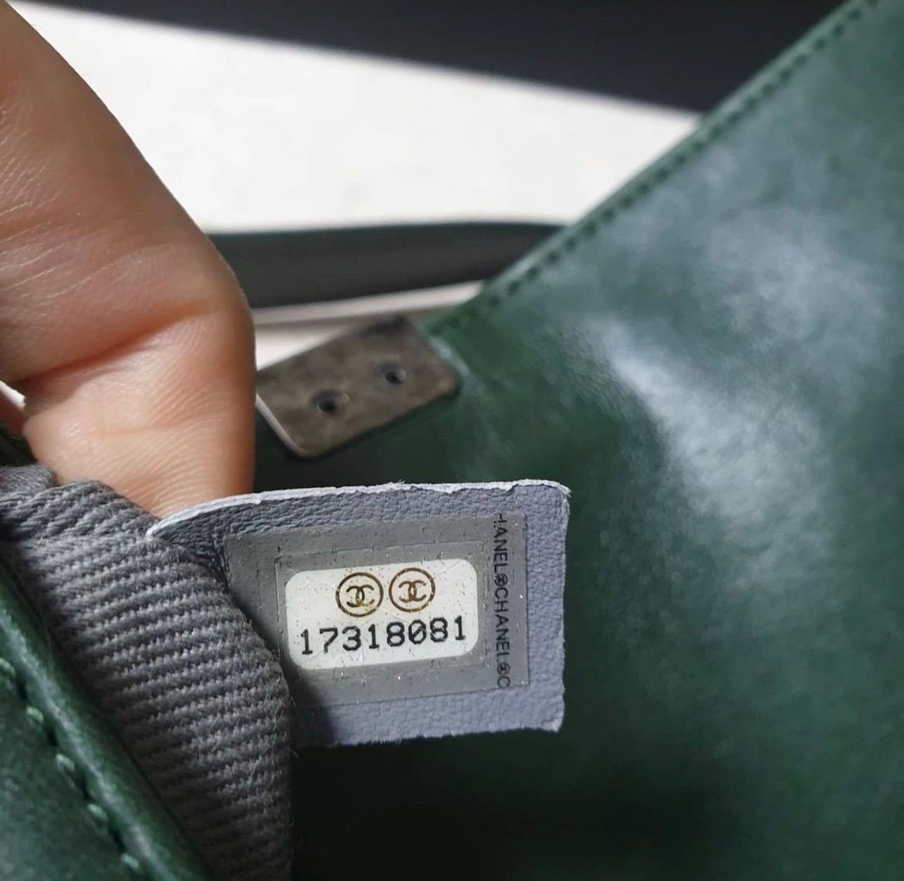Women's Chanel Dark Green Lambskin Leather Velvet Small Boy Bag 