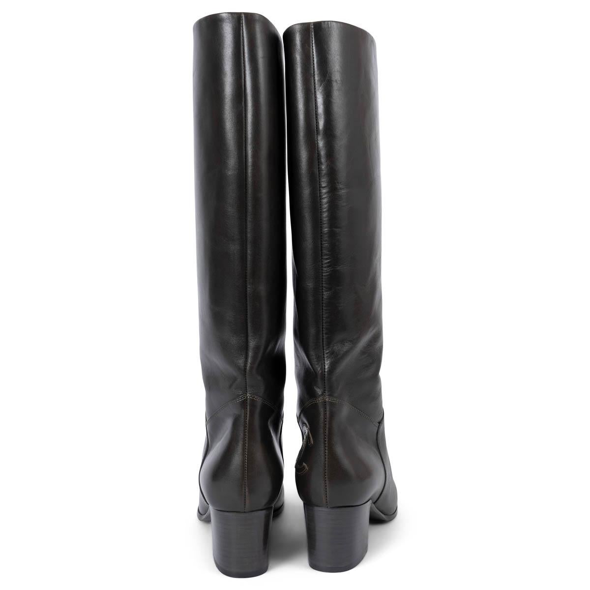 Women's CHANEL dark green leather 2013 13A EDINBURGH Boots Shoes 39 For Sale