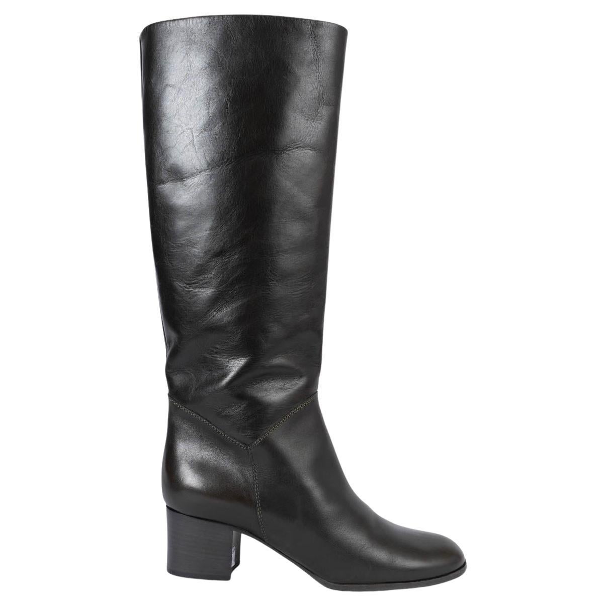 CHANEL dark green leather 2013 13A EDINBURGH Boots Shoes 39 For Sale