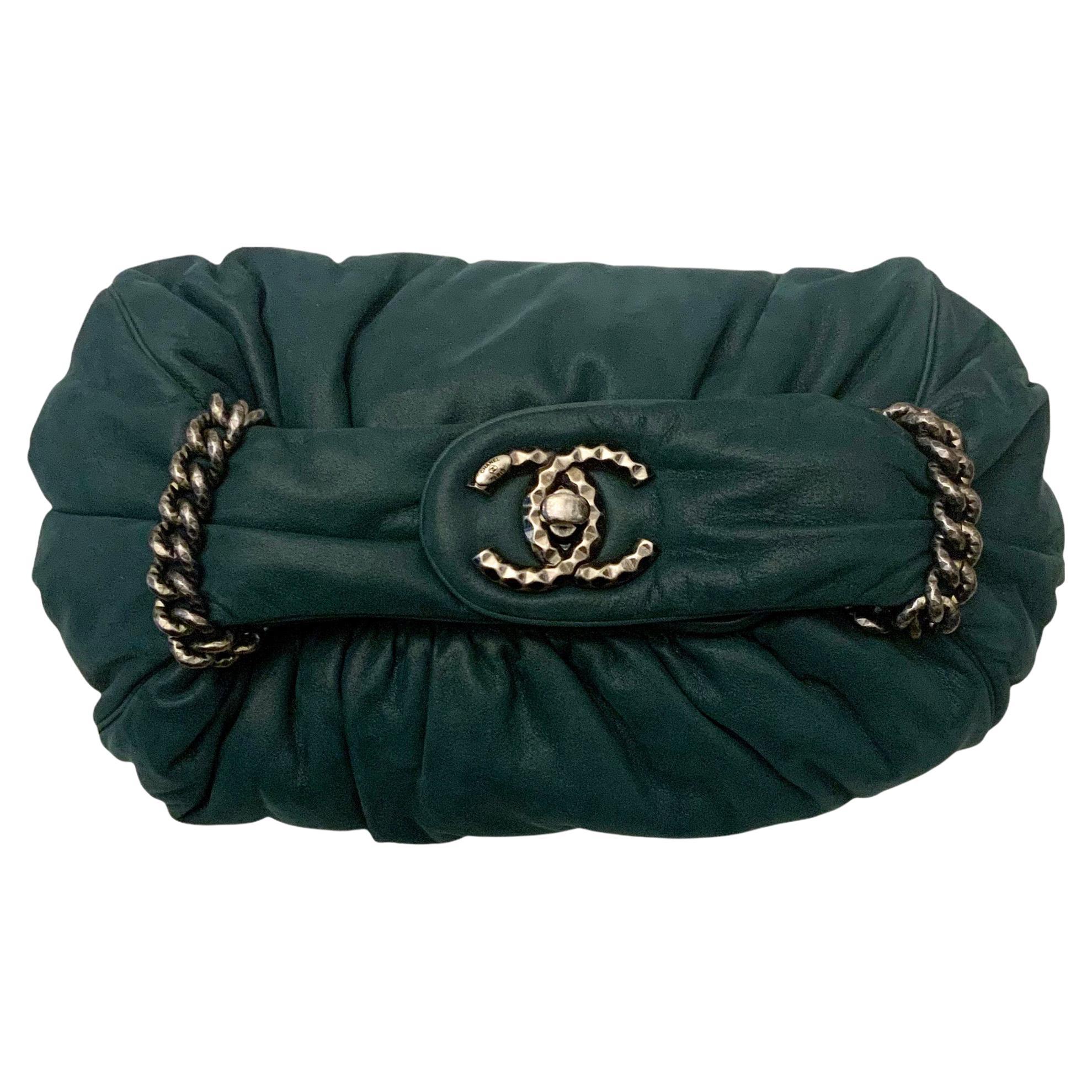 Chanel Dark Green Leather Midnight Stones Clutch Bag For Sale