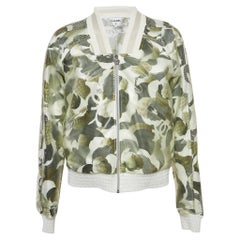 Chanel Dark Green Printed Synthetic Vinyl Bomber Jacket M
