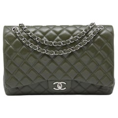 Chanel Dark Green Quilted Caviar Leather Maxi Classic Double Flap Bag