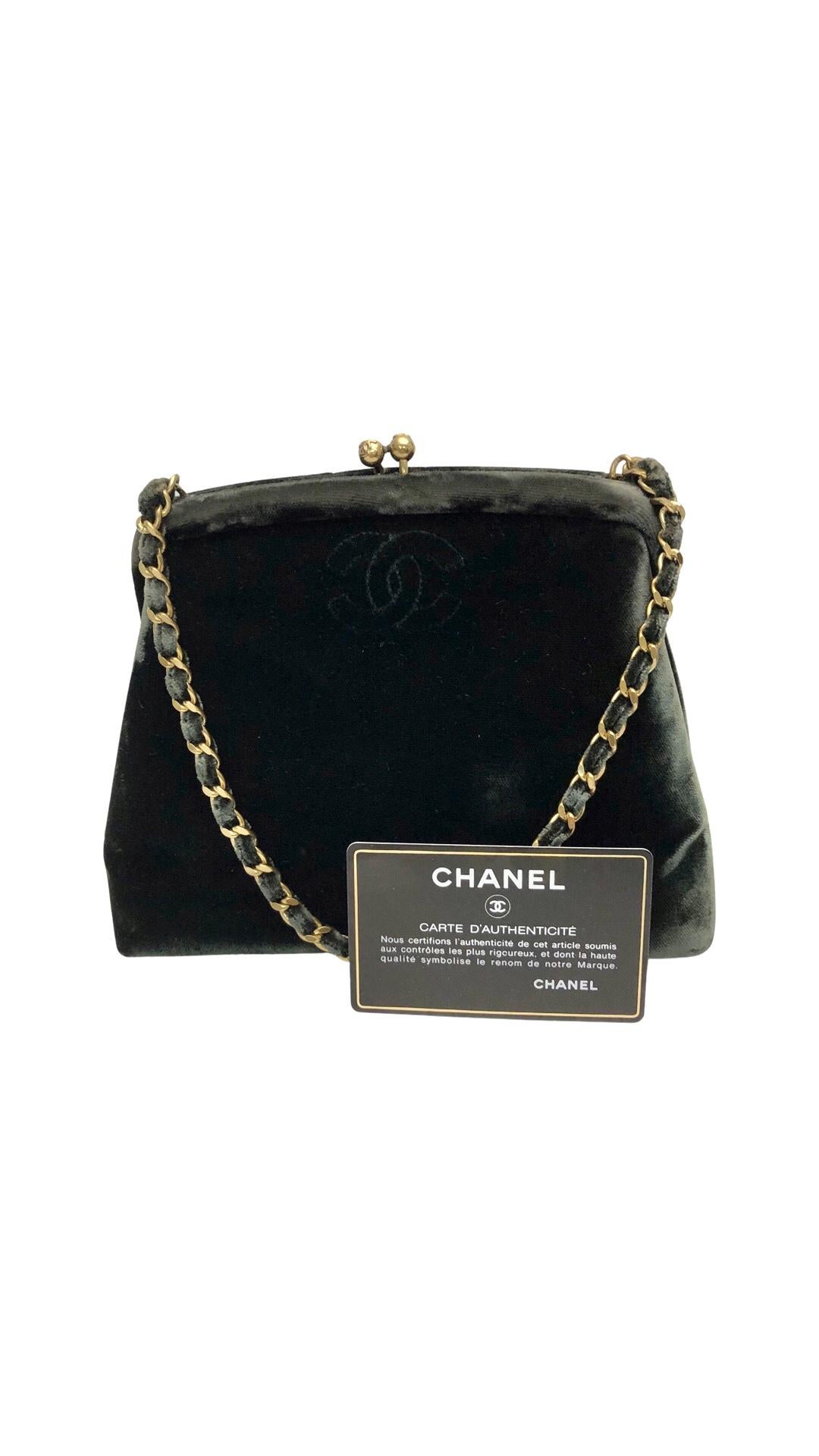 Chanel Dark Green Velvet Purse Handbag For Sale 1