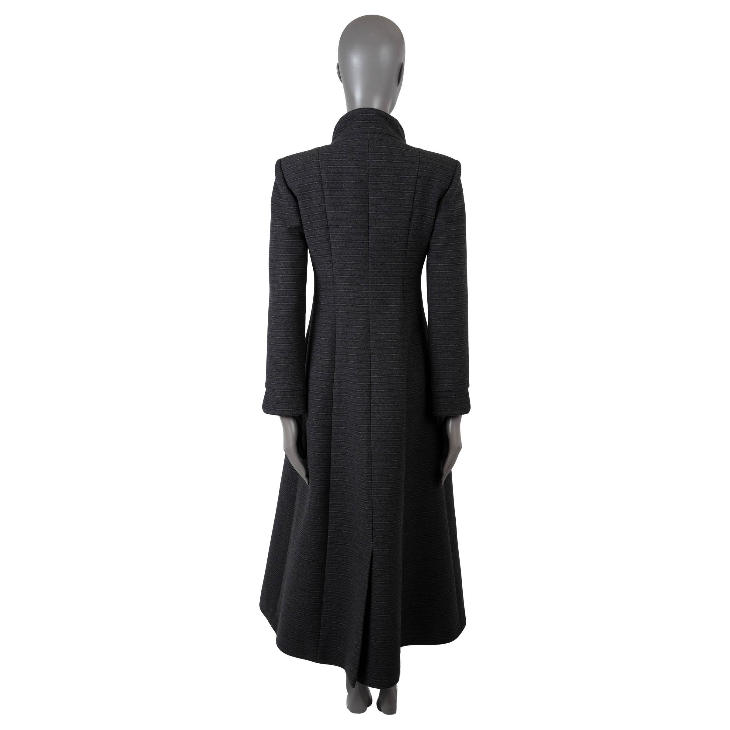 Black CHANEL dark grey cashmere 18A STRIPED DOUBLE-BREASTED MIDI Coat Jacket 36 XS For Sale