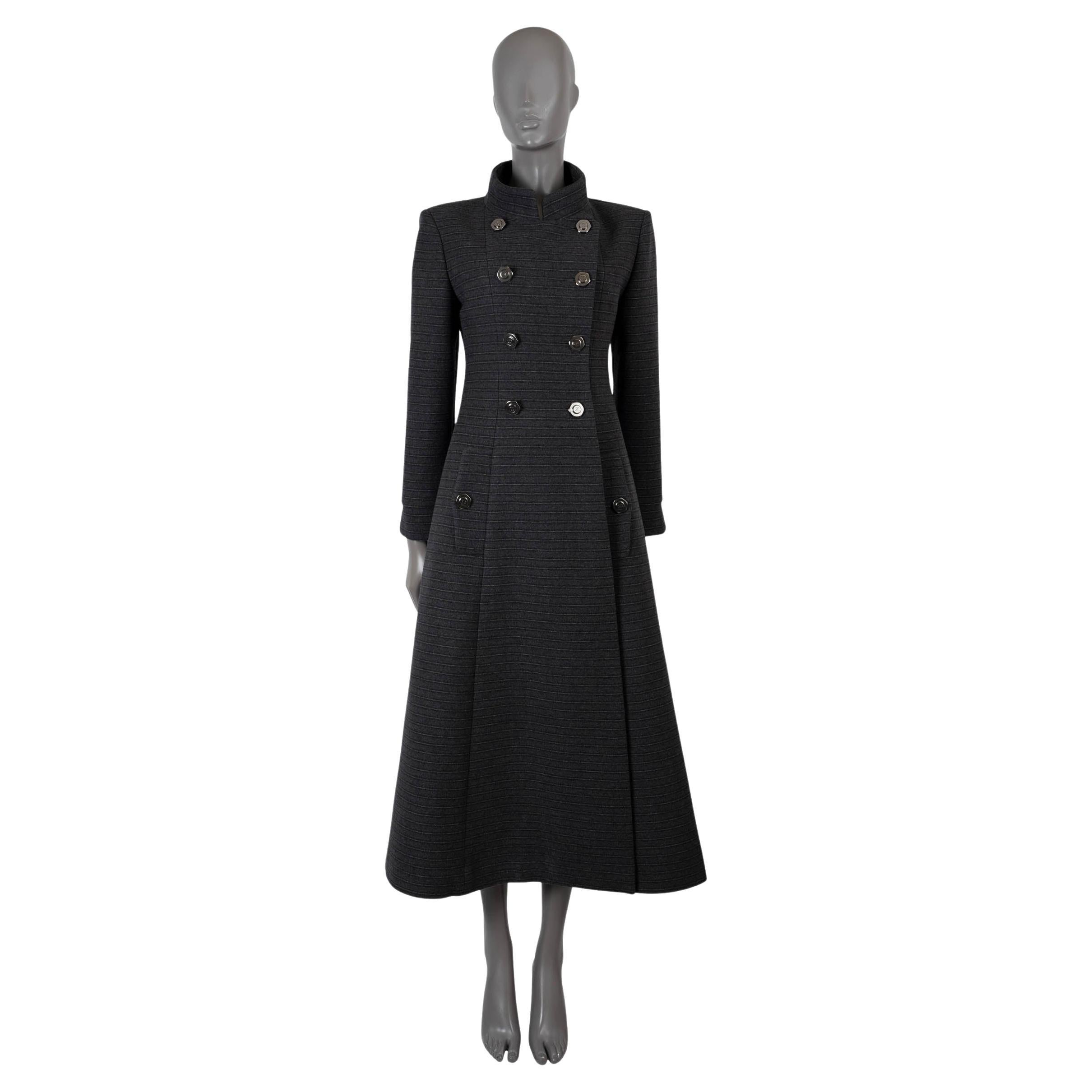 CHANEL dark grey cashmere 18A STRIPED DOUBLE-BREASTED MIDI Coat Jacket 36 XS For Sale