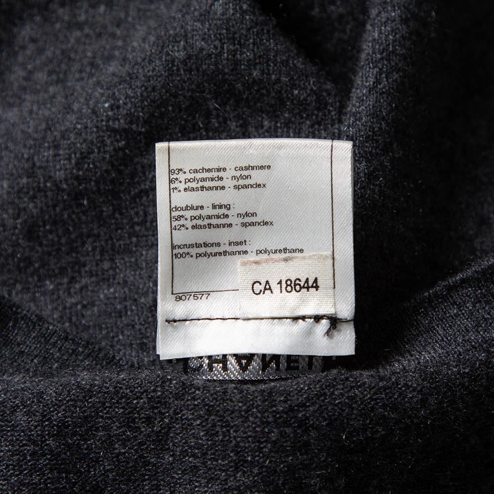 Chanel Dark Grey Cashmere Quilted Pocket & Hem Detail Shift Dress S In Good Condition In Dubai, Al Qouz 2