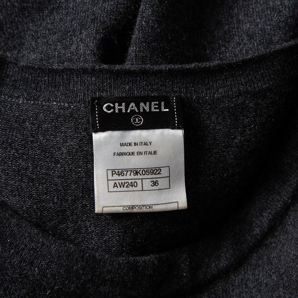 Women's Chanel Dark Grey Cashmere Quilted Pocket & Hem Detail Shift Dress S