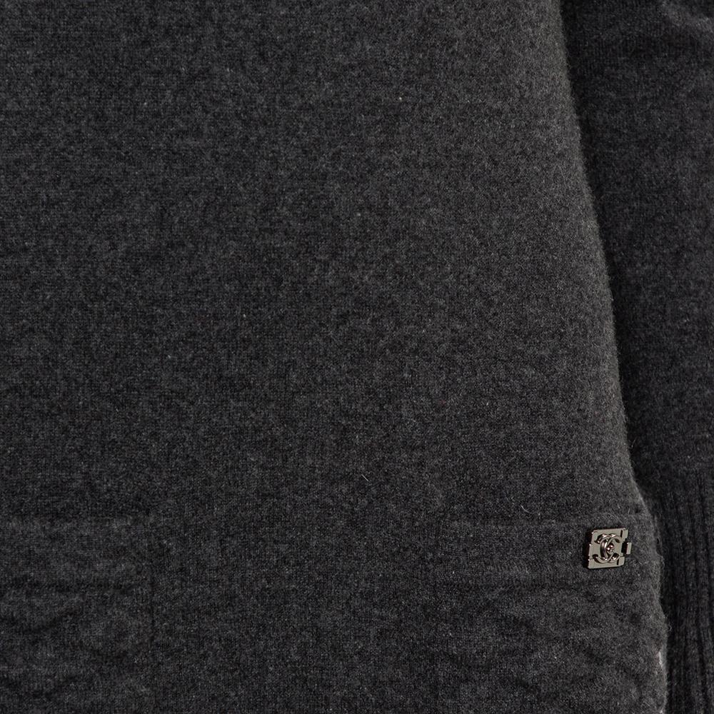 Chanel Dark Grey Cashmere Quilted Pocket & Hem Detail Shift Dress S 1