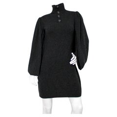 Chanel Dunkelgraues Kaschmir-Rollkragenkleid mit Käfigärmeln circa 2007