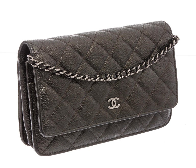 Chanel Dark Grey Caviar Leather WOC Wallet On Chain Bag at 1stDibs