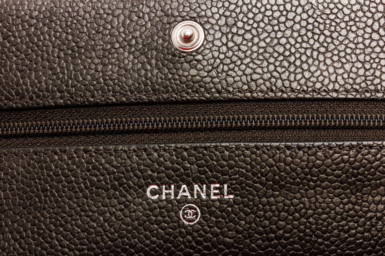Black Chanel Dark Grey Caviar Leather WOC Wallet On Chain Bag