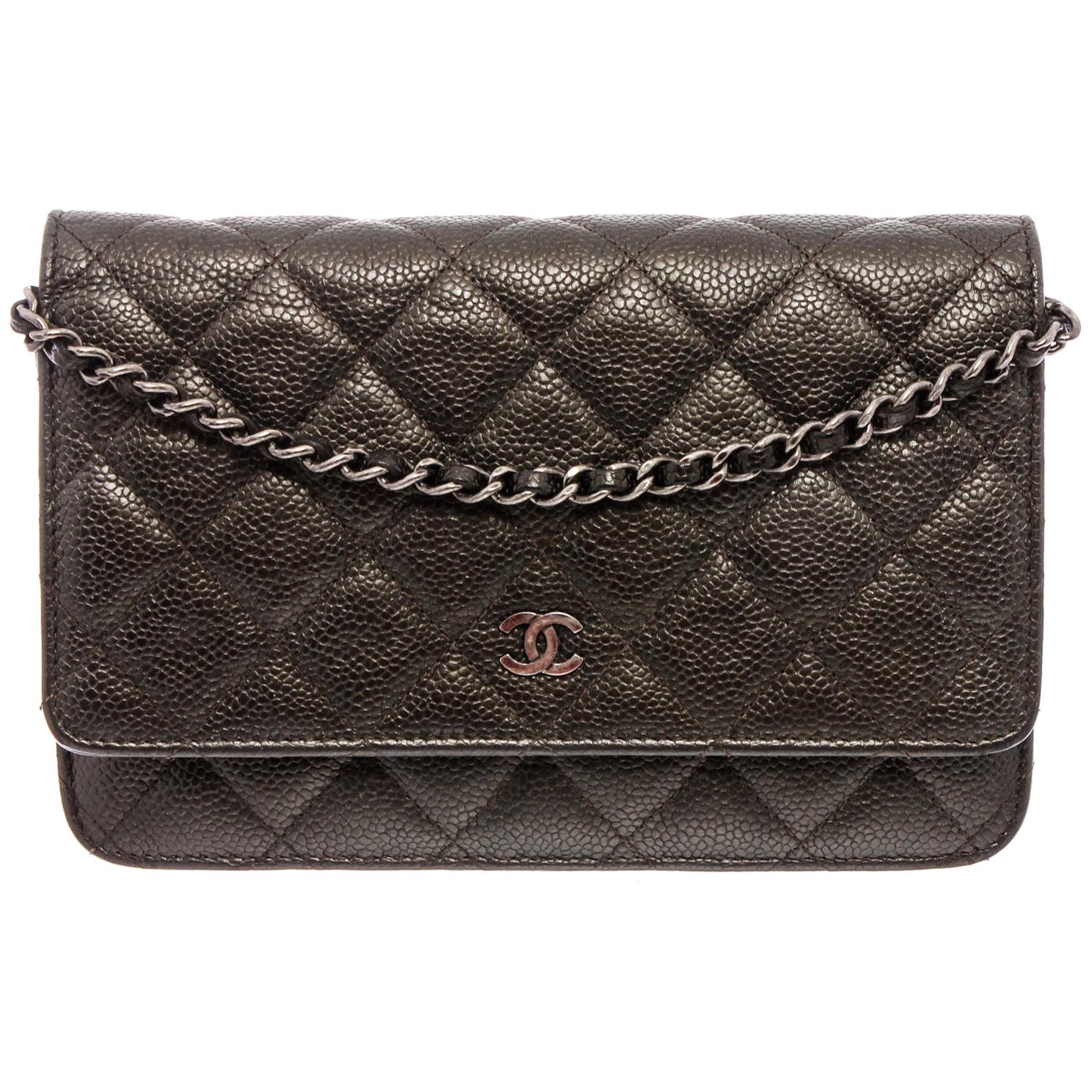 Chanel Dark Grey Caviar Leather WOC Wallet On Chain Bag