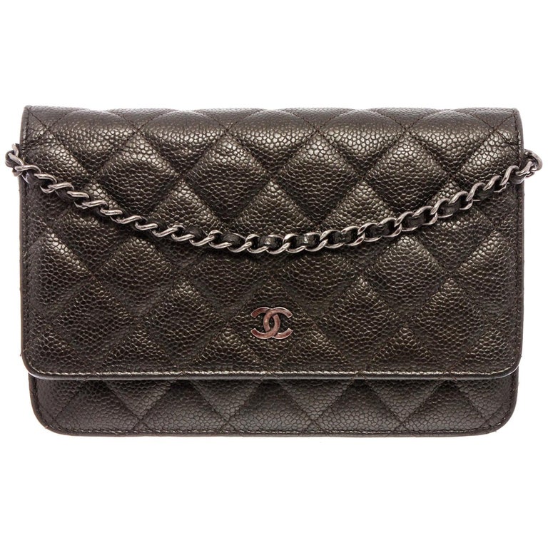 Chanel Dark Grey Caviar Leather WOC Wallet On Chain Bag at 1stDibs