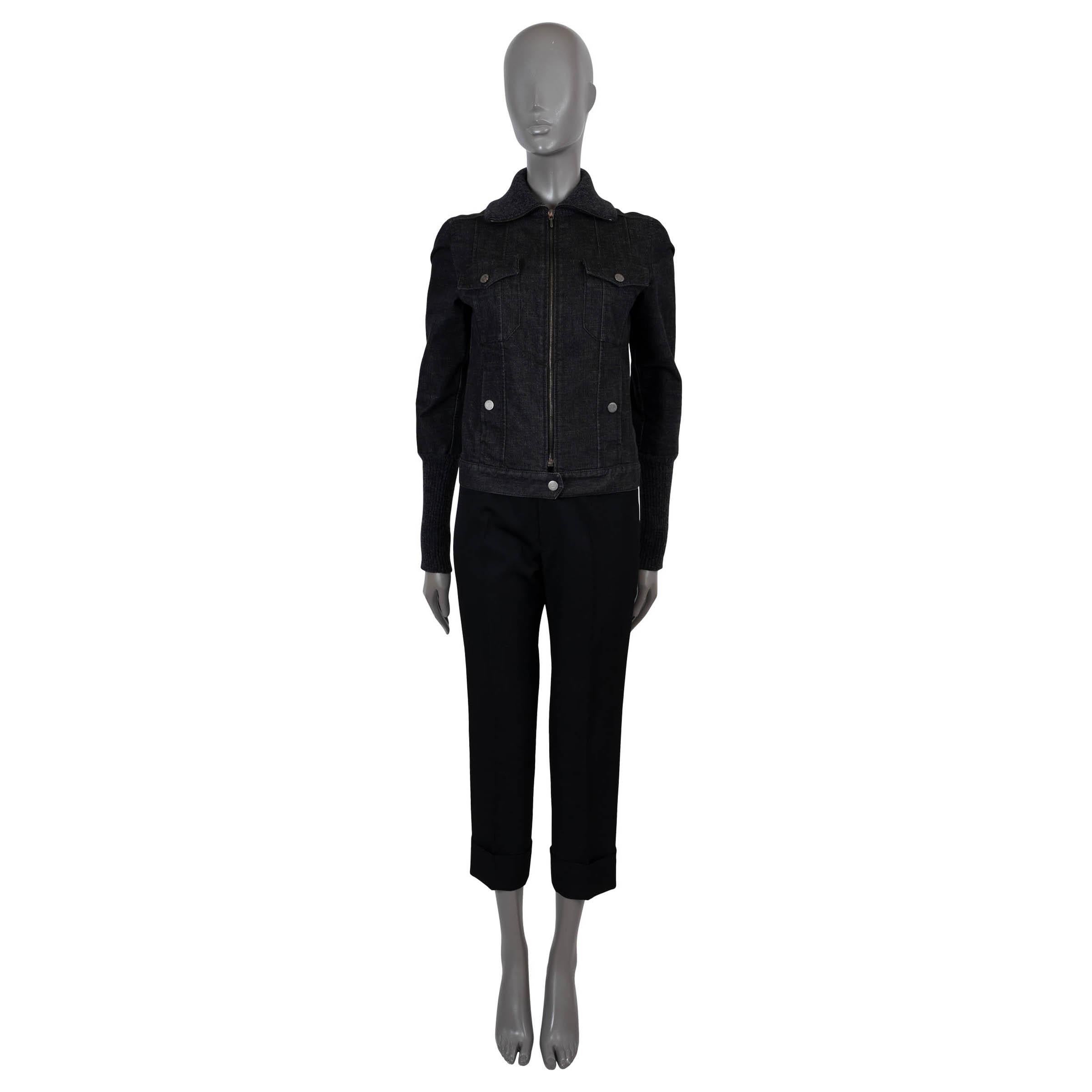 Women's CHANEL dark grey cotton 2003 03A RIB-KNIT TRIM DENIM Jacket 38 S For Sale