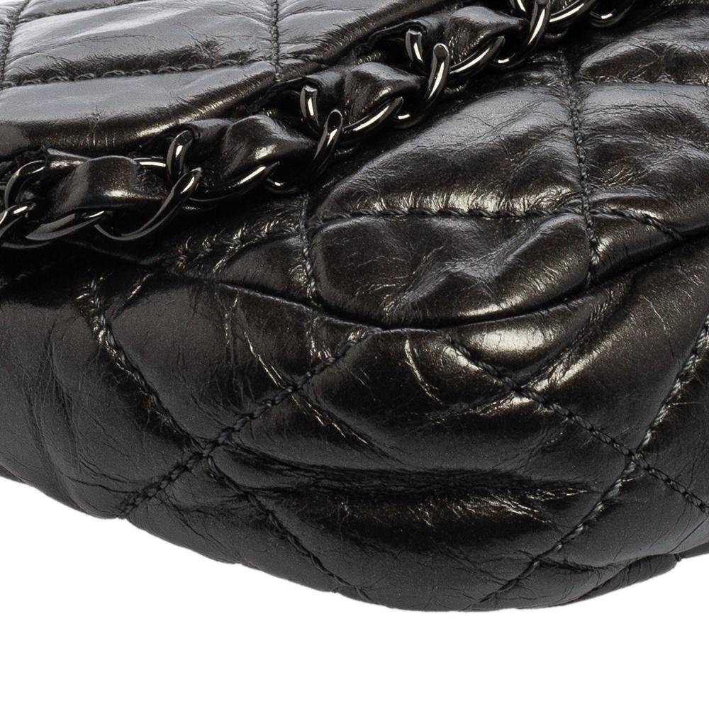 Chanel Dark Grey Crinkled Grey Crinkled Quilted Glossy Leather Chain Me Flap Bag 4