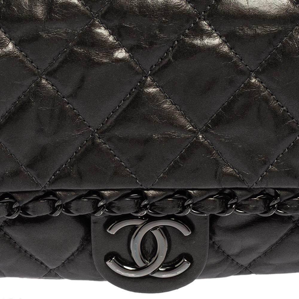 Chanel Dark Grey Crinkled Grey Crinkled Quilted Glossy Leather Chain Me Flap Bag 1