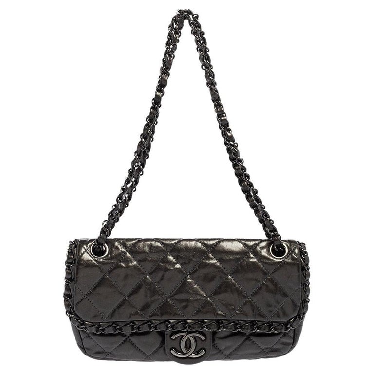 Chanel Dark Grey Crinkled Grey Crinkled Quilted Glossy Leather