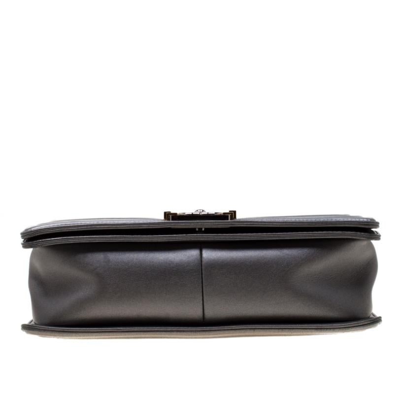 Women's Chanel Dark Grey Cube Embossed Leather Jumbo Boy Flap Bag