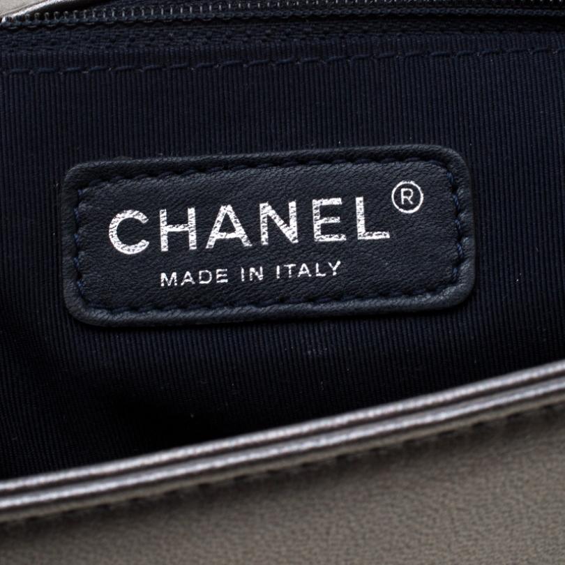 Chanel Dark Grey Cube Embossed Leather Jumbo Boy Flap Bag 4