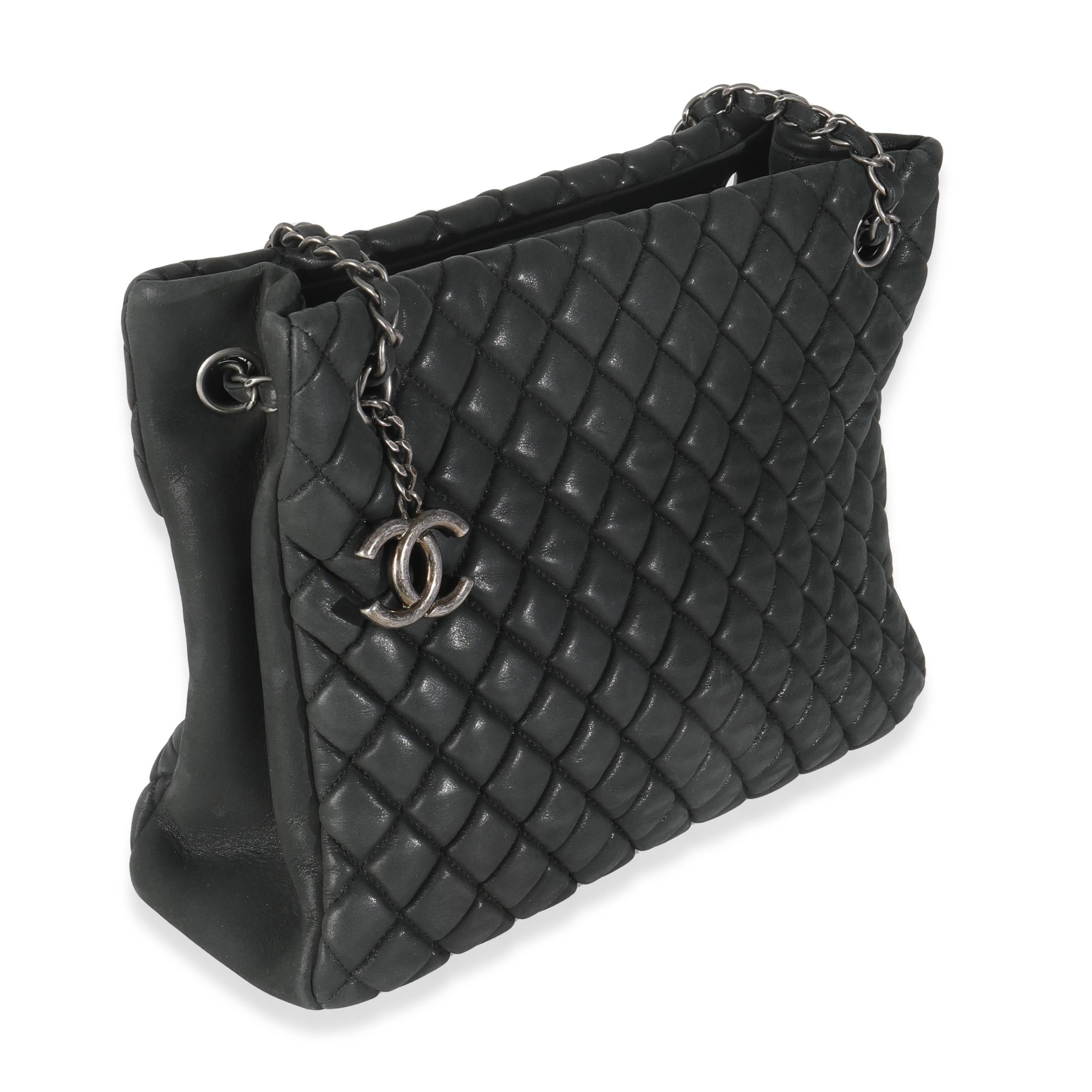 Black Chanel Dark Grey Iridescent Calfskin Small New Bubble Quilt Tote For Sale