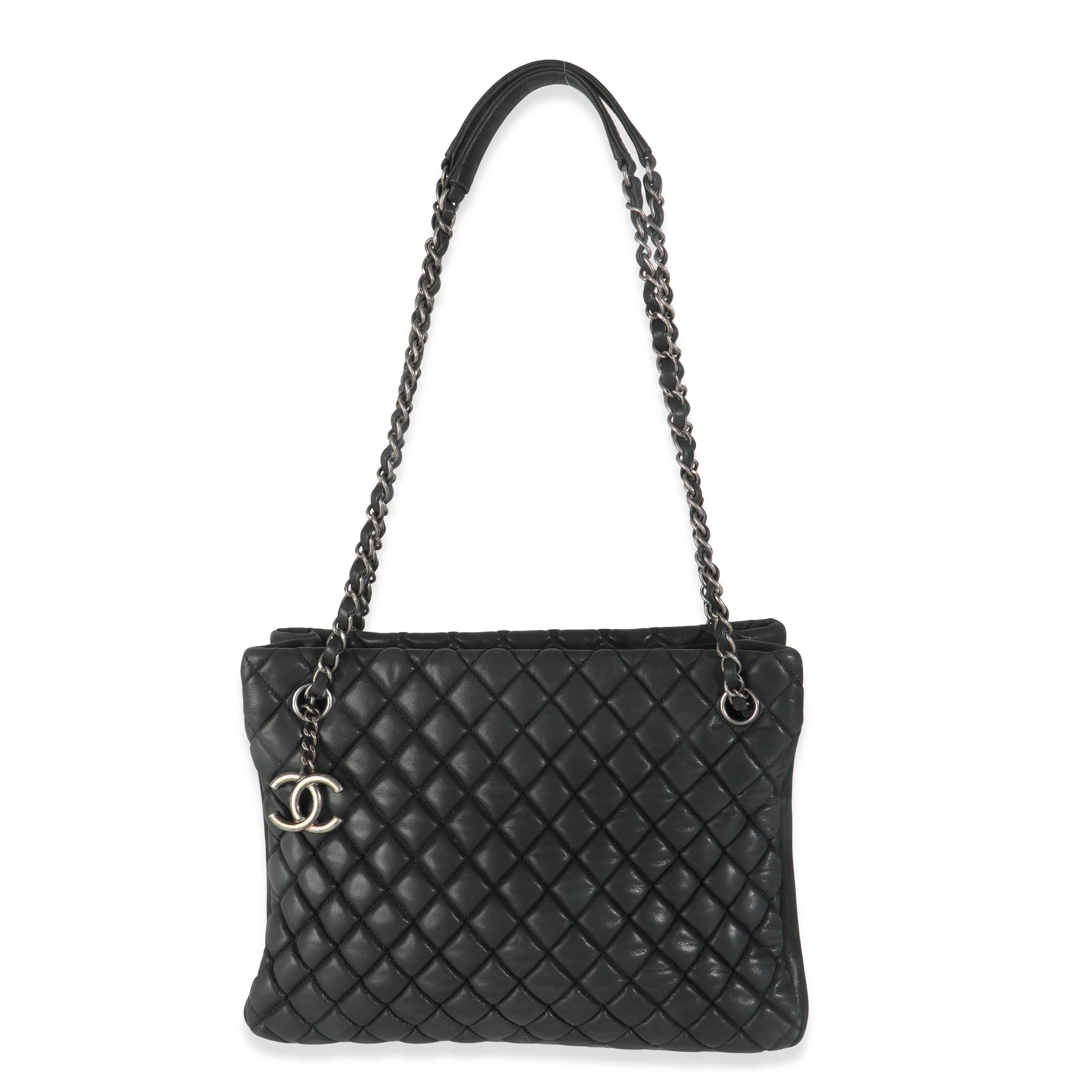 Chanel Dark Grey Iridescent Calfskin Small New Bubble Quilt Tote For Sale 1