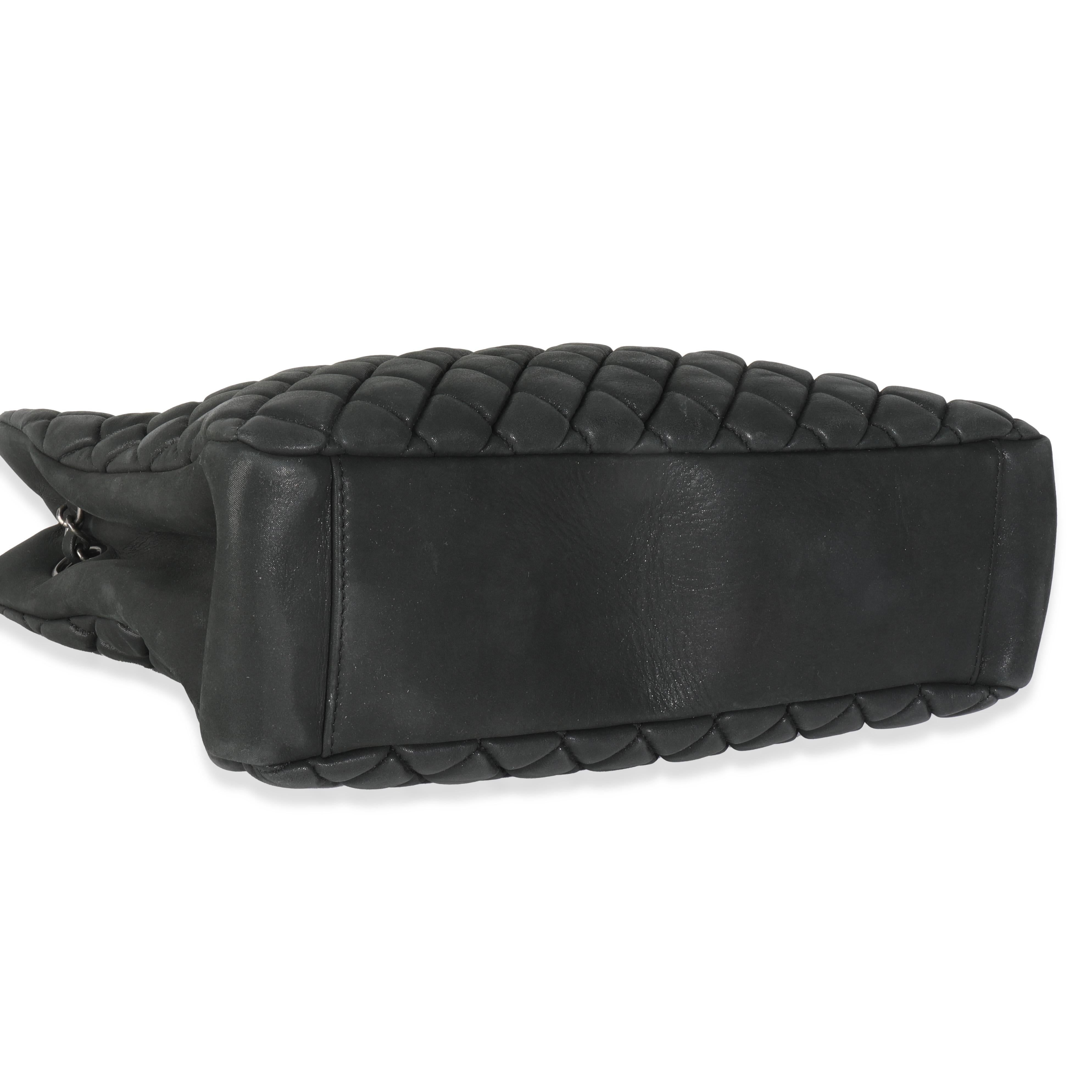 Chanel Dark Grey Iridescent Calfskin Small New Bubble Quilt Tote For Sale 2