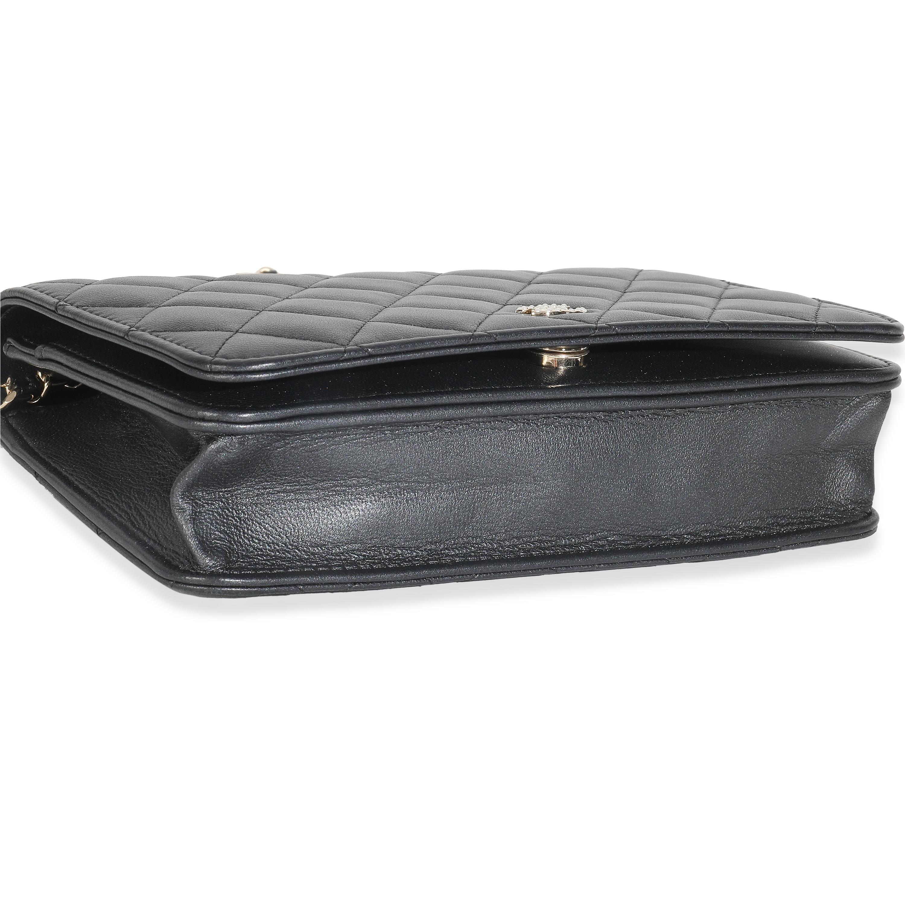 Chanel Dark Grey Iridescent Quilted Lambskin Pearl Wallet On Chain in vendita 1