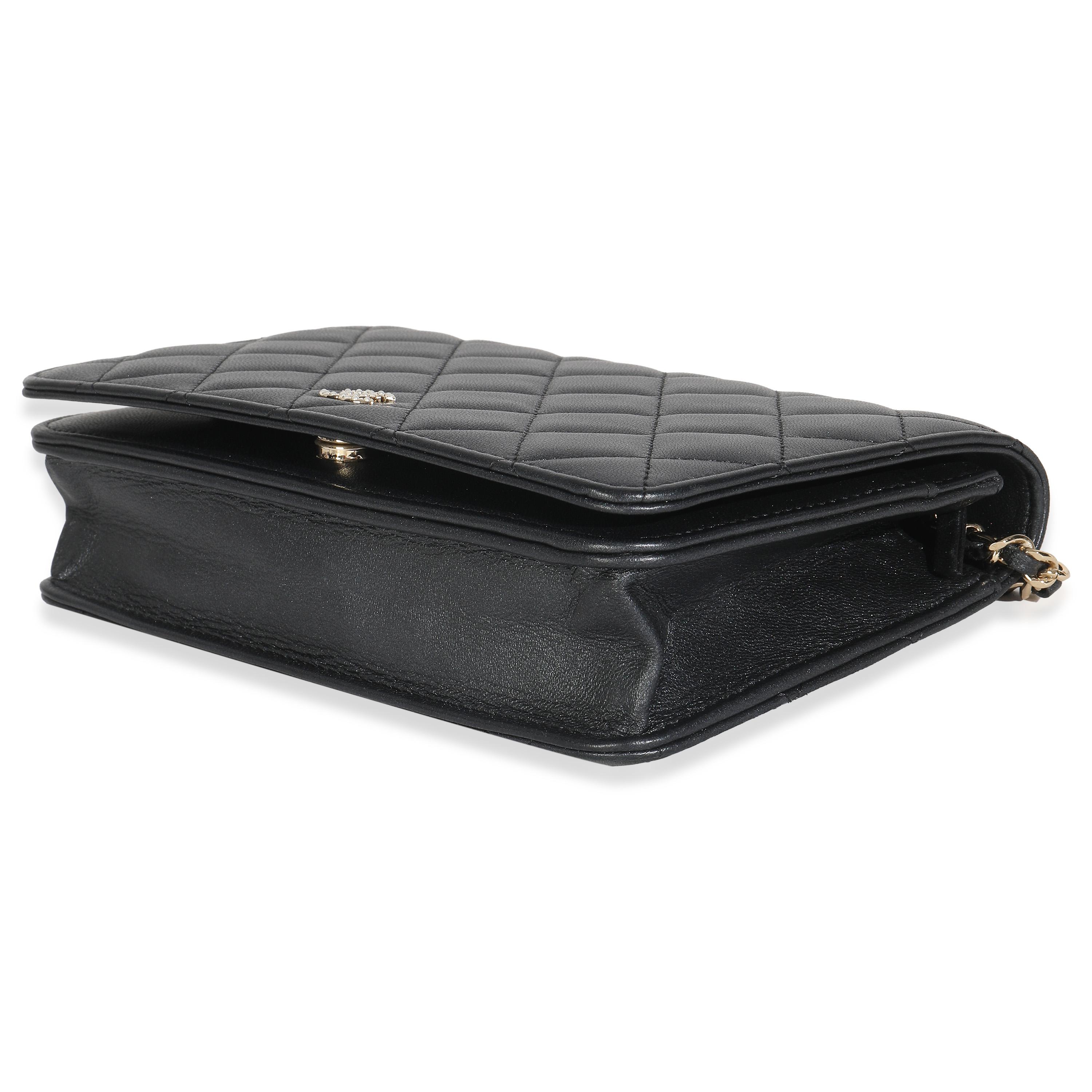 Chanel Dark Grey Iridescent Quilted Lambskin Pearl Wallet On Chain in vendita 2
