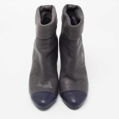 Chanel Dark Grey/Navy Blue Leather Cap Toe Ankle Length Boots Size 38.5