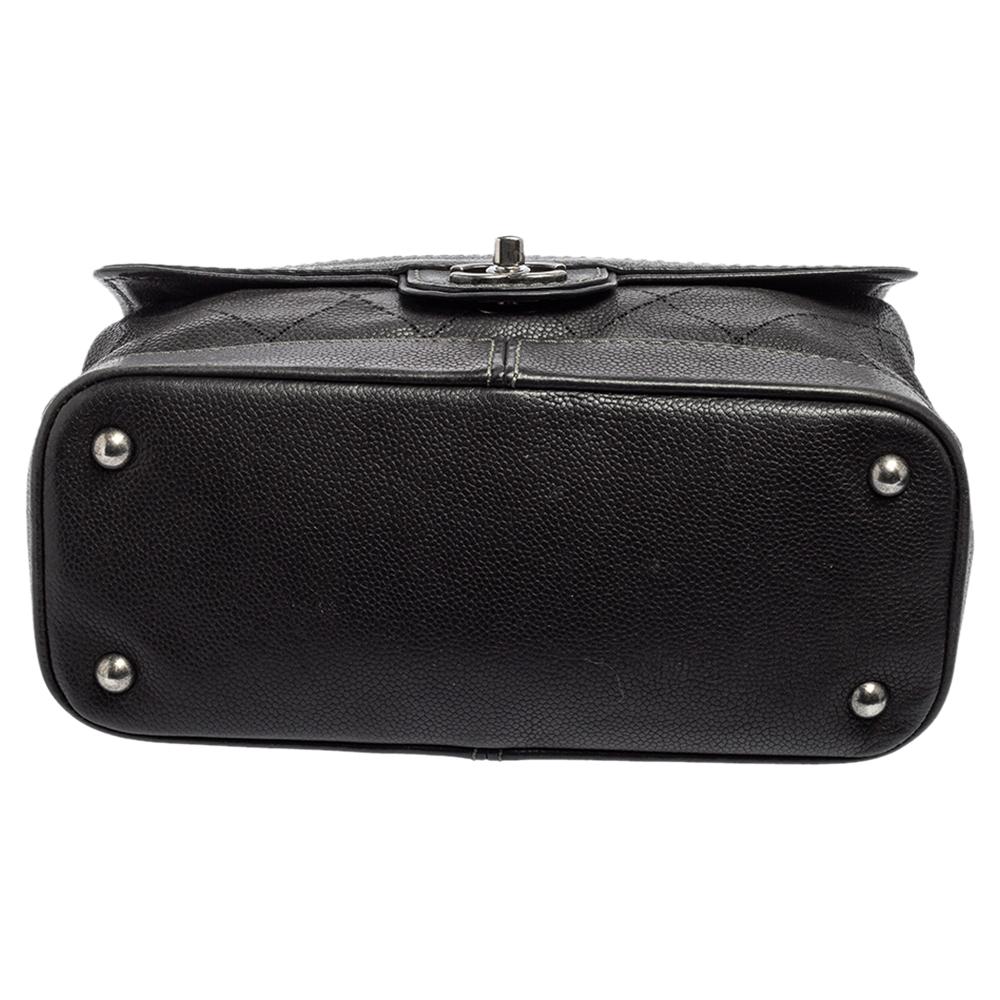 Black Chanel Dark Grey Perforated Quilt Caviar Leather CC Flap Accordion Bag