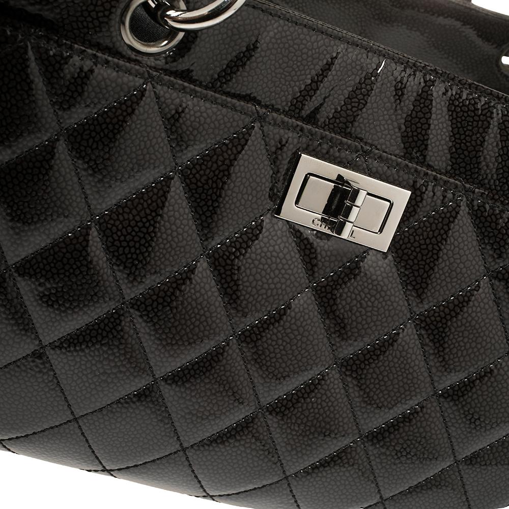 Chanel Dark Grey Quilted Caviar Patent Leather Reissue Tote 2