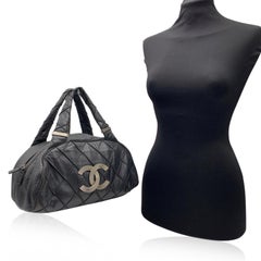 Chanel Dark Grey Quilted Leather CC Logo Bowling Bowler Bag