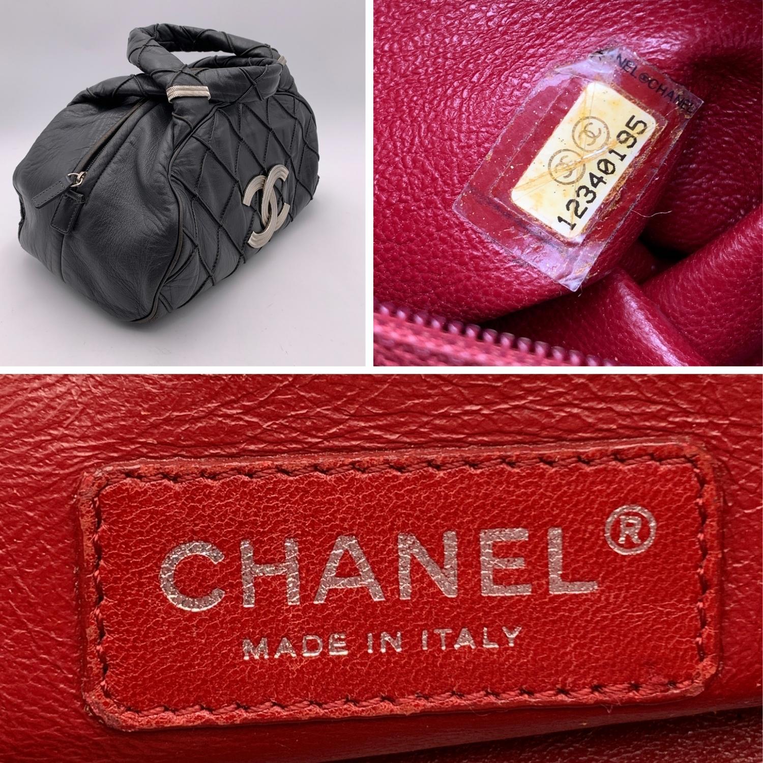 Chanel Dark Grey Quilted Leather CC Logo Bowling Bowler Bag 1