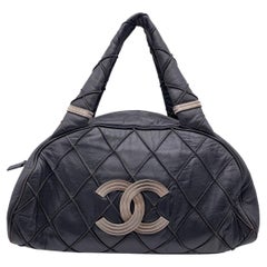Chanel Dark Grey Quilted Leather CC Logo Bowling Bowler Bag