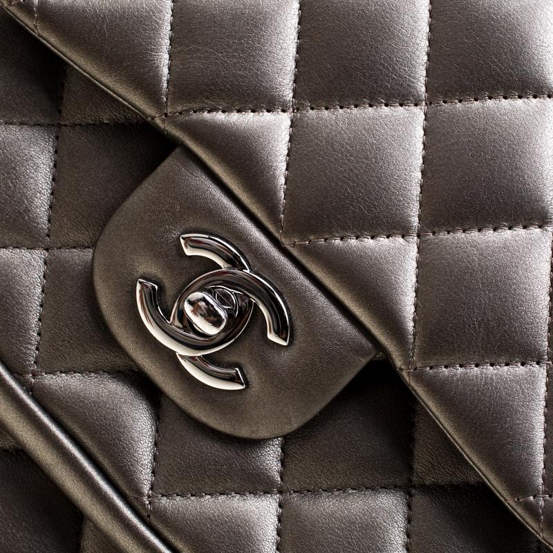 Chanel Dark Grey Quilted Leather Front Flap Pocket Tote 3