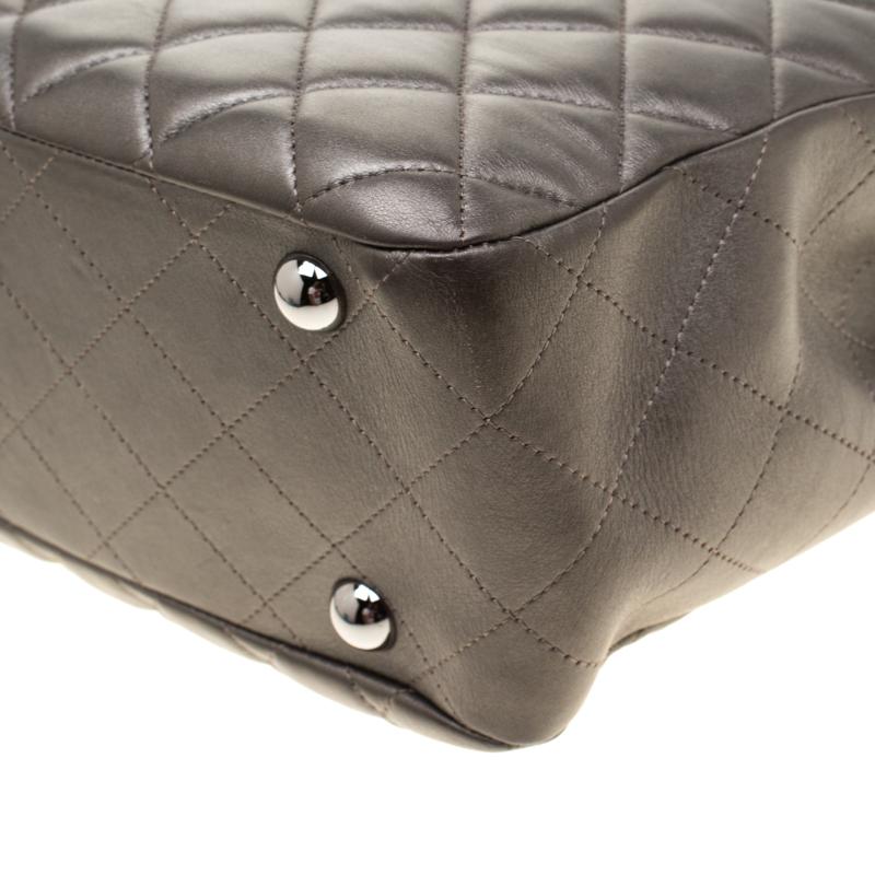 Chanel Dark Grey Quilted Leather Front Flap Pocket Tote 4