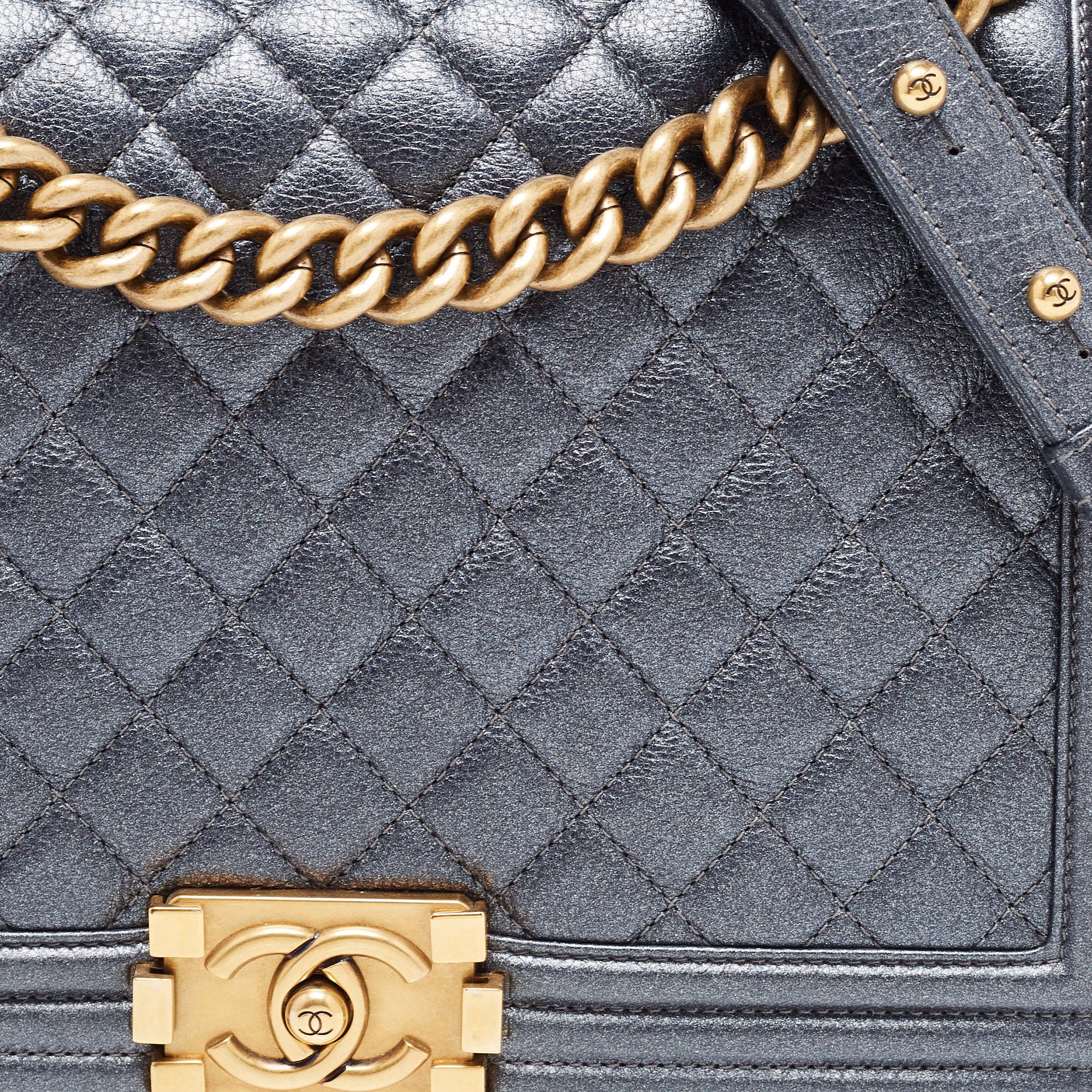 Chanel Dark Grey Quilted Leather Large Boy Flap Bag 7