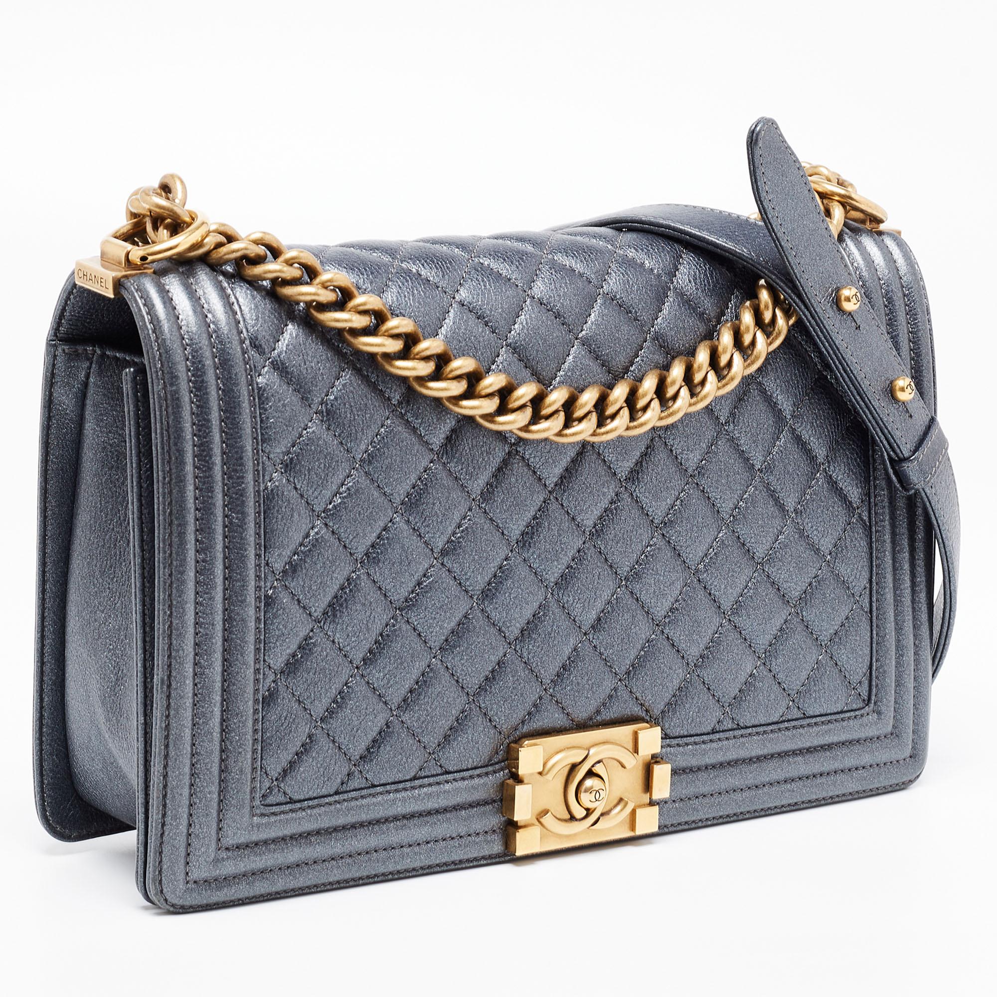 dark grey chanel boy bag