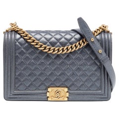 Chanel Dark Grey Quilted Leather Large Boy Flap Bag