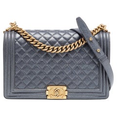 Chanel Dunkelgrau gesteppte Ledertasche Großer Junge Klappentasche