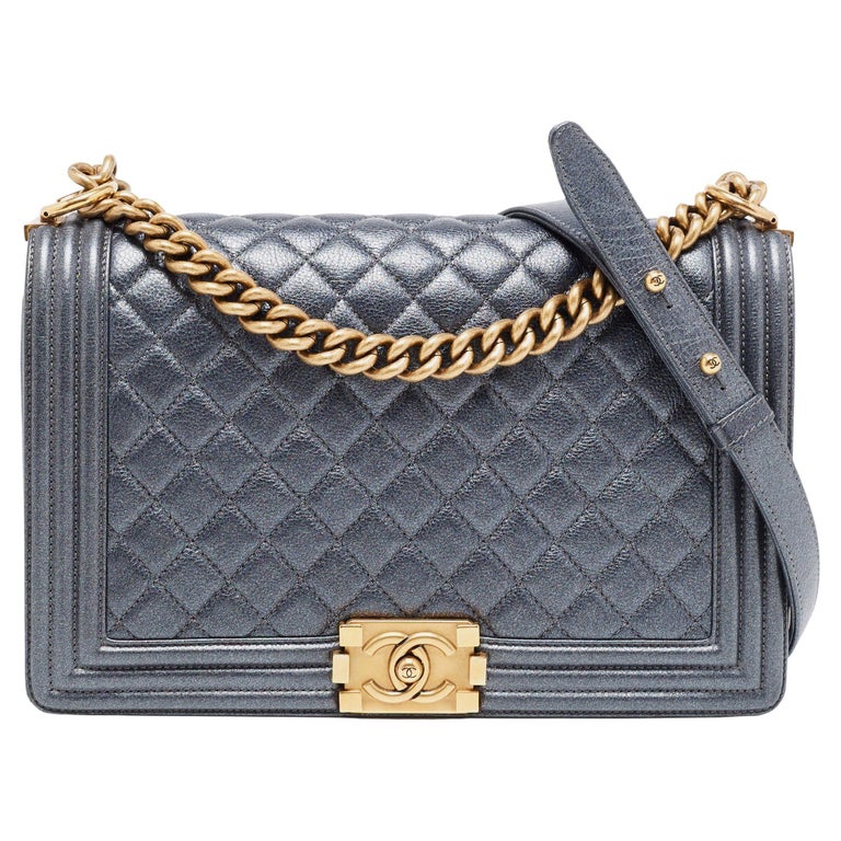 Chanel Dark Grey Quilted Leather Large Boy Flap Bag For Sale at 1stDibs