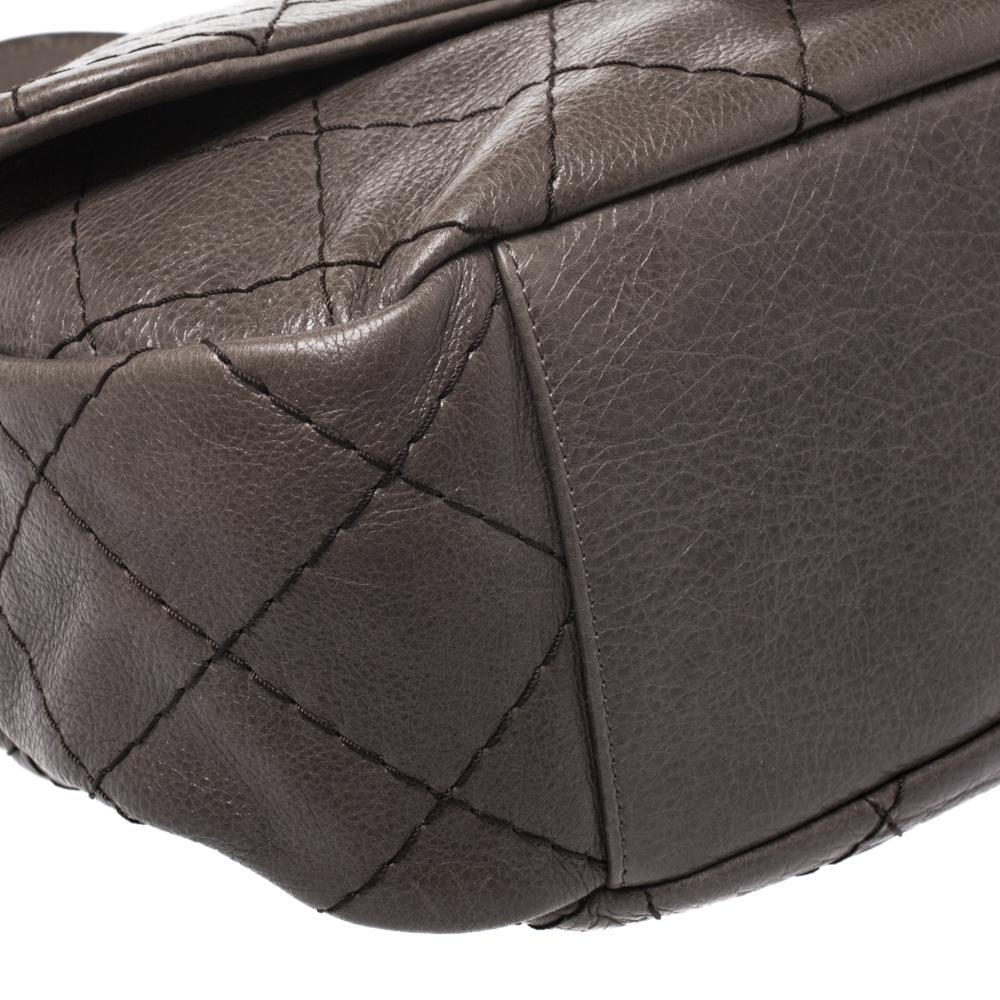 Chanel Dark Grey Quilted Leather Large On the Road Flap Bag 3