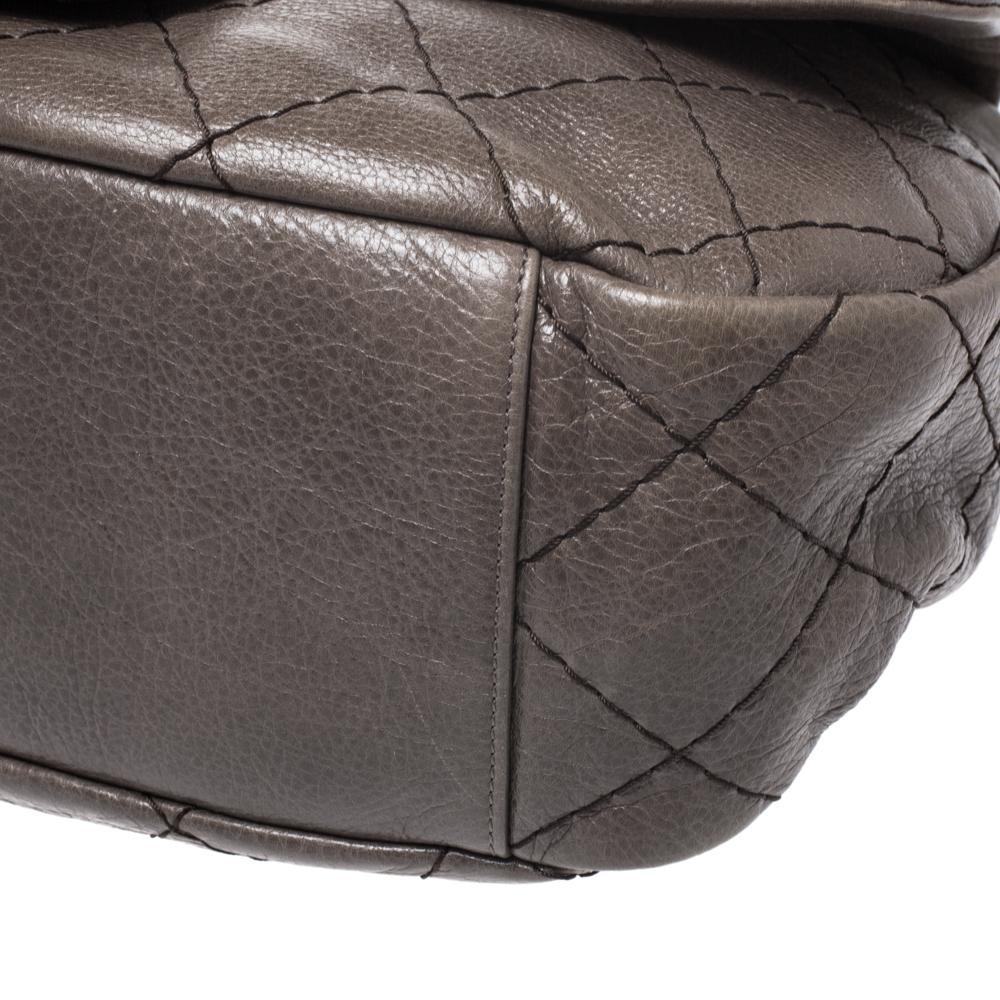 Chanel Dark Grey Quilted Leather Large On the Road Flap Bag 4