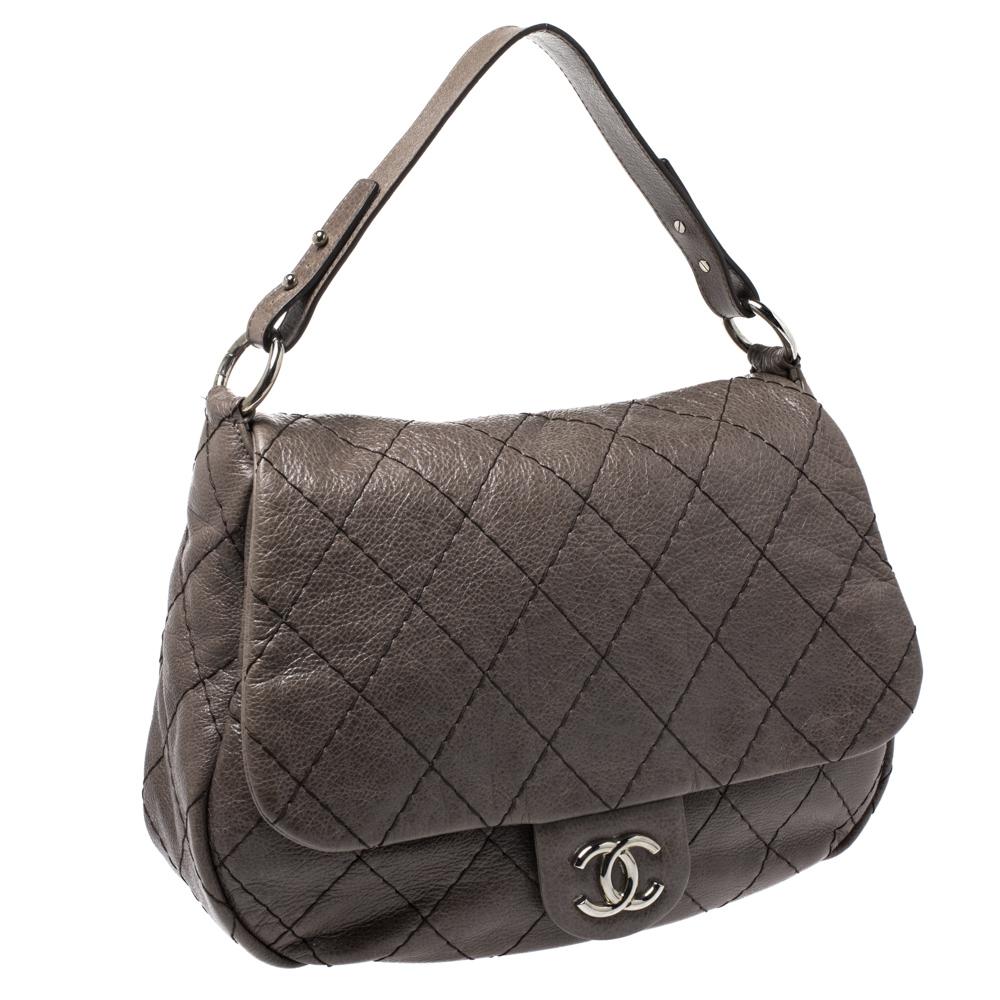 Women's Chanel Dark Grey Quilted Leather Large On the Road Flap Bag